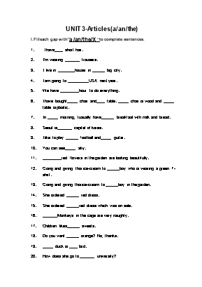 Đề kiểm tra 15 phút môn Tiếng Anh Lớp 8 - Unit 3 Articles(aanthe) - Ms Nhung